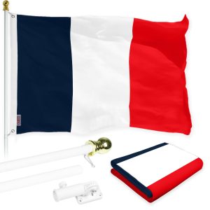 G128 - 6 Feet Tangle Free Spinning Flagpole (White) Navy Blue NEW France French 3x5 FT Flag Brass Grommets Printed 150D (Flag Included) Aluminum Flag Pole