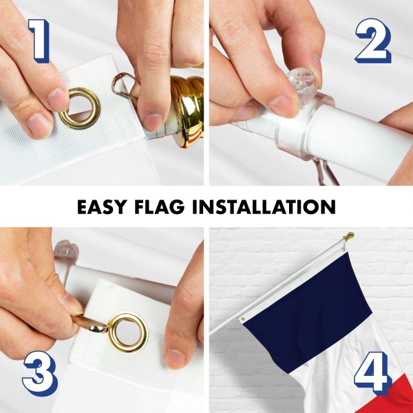 G128 - 6 Feet Tangle Free Spinning Flagpole (White) Navy Blue NEW France French 3x5 FT Flag Brass Grommets Printed 150D (Flag Included) Aluminum Flag Pole - Image 7