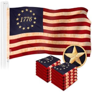 G128 10 Pack: Betsy Ross 1776 Tea-Stained Flag | 2.5x4 Ft | ToughWeave Pro Series Embroidered 420D Polyester | Historical Flag, Embroidered Design, Indoor/Outdoor, Brass Grommets, High Quality