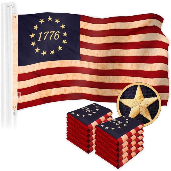 G128 10 Pack: Betsy Ross 1776 Tea-Stained Flag | 2.5x4 Ft | ToughWeave Pro Series Embroidered 420D Polyester | Historical Flag, Embroidered Design, Indoor/Outdoor, Brass Grommets, High Quality