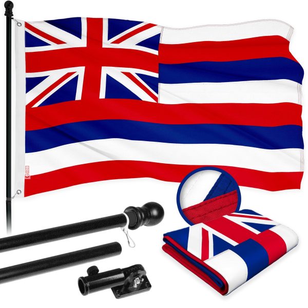 G128 Combo Pack: 6 Ft Tangle Free Aluminum Spinning Flagpole (Black) & Hawaii HI State Flag 3x5 Ft, ToughWeave Series Embroidered 300D Polyester | Pole with Flag Included