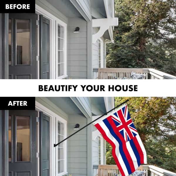 G128 Combo Pack: 6 Ft Tangle Free Aluminum Spinning Flagpole (Black) & Hawaii HI State Flag 3x5 Ft, ToughWeave Series Embroidered 300D Polyester | Pole with Flag Included - Image 3