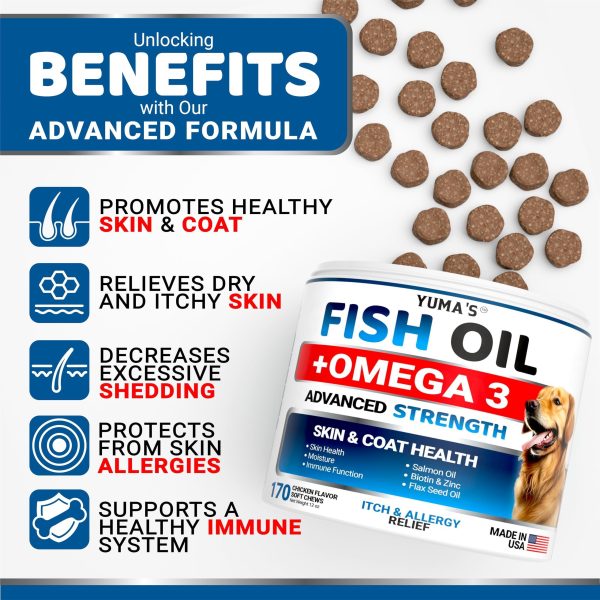 Omega 3 Fish Oil for Dogs   170 Chews   Skin and Coat Supplement   Omega 3 for Dogs   Dry & Itchy Skin Relief Treatment   Allergy Support   Dog Anti Shedding Treats   Shiny Coats   EPA & DHA   Salmon - Image 2
