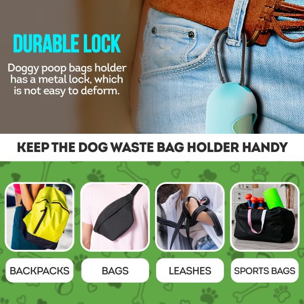 Dog Poop Bag Dispenser with 4 Rolls of 15 Bags in Each. Green Dog Poop Bag Holder with Flashlight for Leash. Plastic Dog Bag Dispenser with Carabiner Clip. Doggy Poop Bags Holder for Walking - Image 5