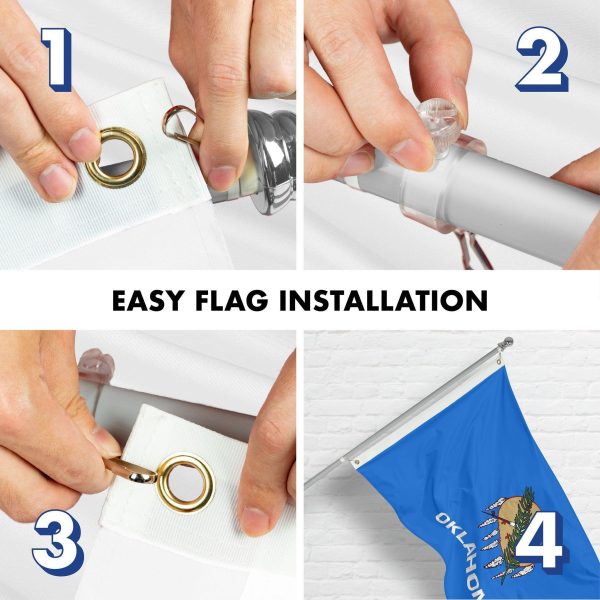 G128 Combo Pack: 6 Ft Tangle Free Aluminum Spinning Flagpole (Silver) & Oklahoma OK State Flag 3x5 Ft, Double ToughWeave Series Double Sided Embroidered 210D Polyester | Pole with Flag Included - Image 7