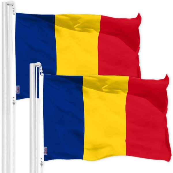 G128 2 Pack: Romania Romanian Flag | 3x5 Ft | LiteWeave Pro Series Printed 150D Polyester | Country Flag, Indoor/Outdoor, Vibrant Colors, Brass Grommets, Thicker and More Durable Than 100D 75D Poly