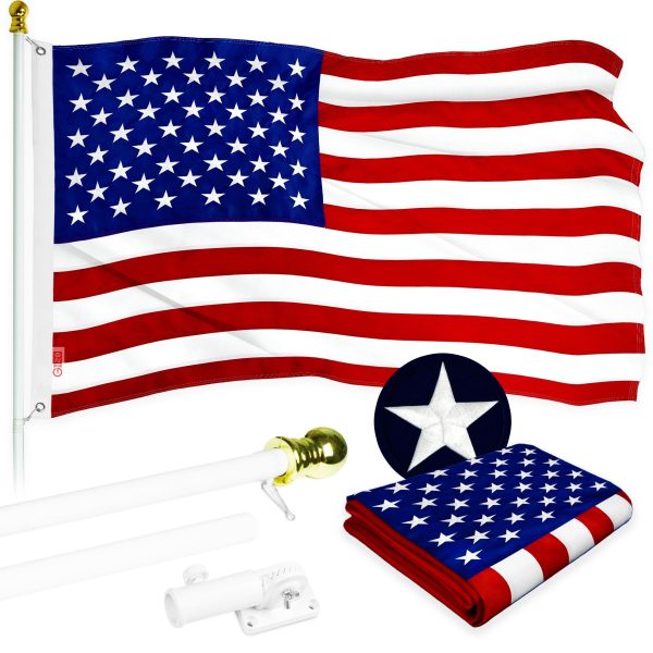 G128 - 5 Feet Tangle Free Spinning Flagpole (White) American Flag Brass Grommets Embroidered 2x3 ft American Flag Brass Grommets (Flag Included) Aluminum Flag Pole