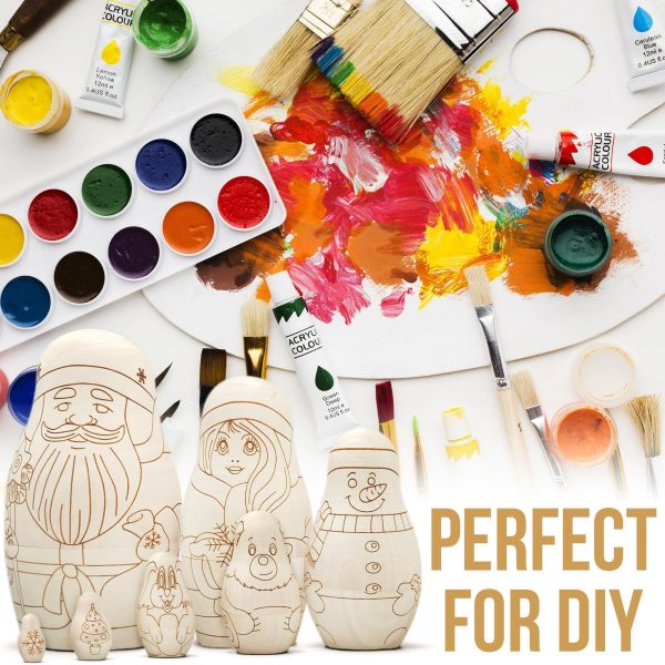AEVVV Unfinished Russian Christmas Crafts Set 7 pcs   Unpainted Christmas Nesting Dolls Blank   Paint Your Own Matryoshka Father Frost Snow Maiden Snowman - Image 5