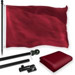 G128 Combo Pack: 5 Ft Tangle Free Aluminum Spinning Flagpole (Black) & Solid Burgundy Color Flag 2x3 Ft, LiteWeave Pro Series Printed 150D Polyester | Pole with Flag Included