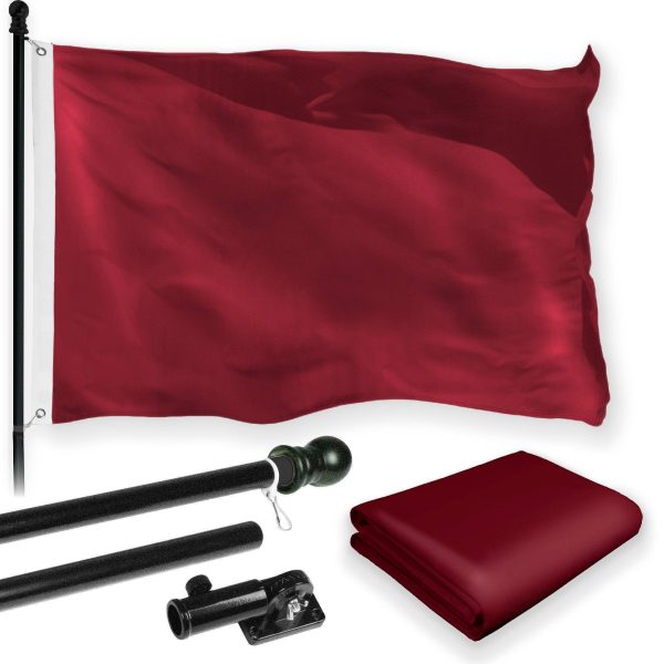 G128 Combo Pack: 5 Ft Tangle Free Aluminum Spinning Flagpole (Black) & Solid Burgundy Color Flag 2x3 Ft, LiteWeave Pro Series Printed 150D Polyester | Pole with Flag Included