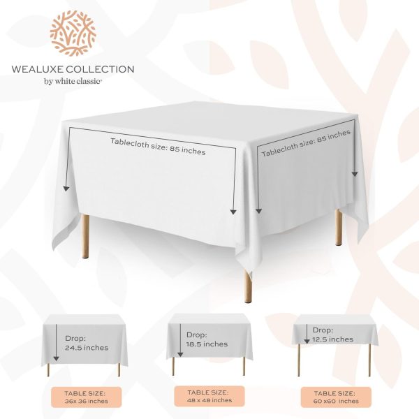 2 Square Tablecloth Covers 85x85 Inch | Table Cloths for Square or Round Table | 200 GSM Washable Wrinkle Resistant Fabric for Weddings Kitchen Restaurant | White | 2 Pack - Image 3