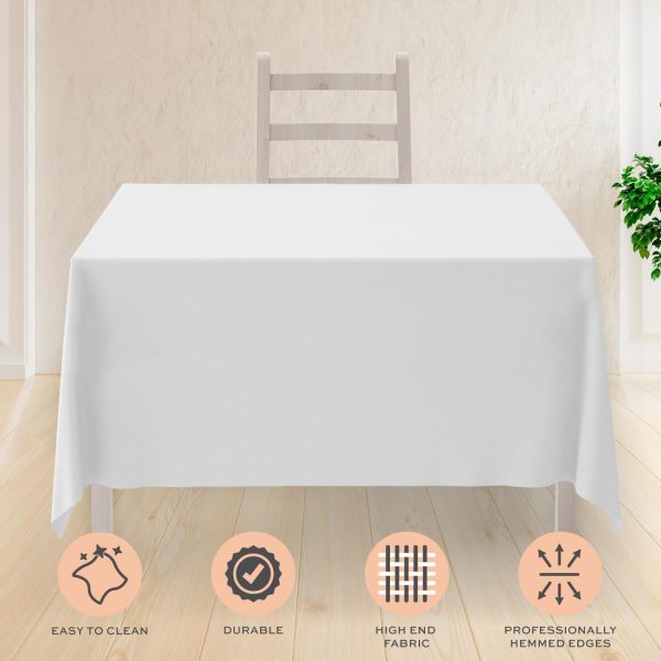 2 Square Tablecloth Covers 85x85 Inch | Table Cloths for Square or Round Table | 200 GSM Washable Wrinkle Resistant Fabric for Weddings Kitchen Restaurant | White | 2 Pack - Image 5