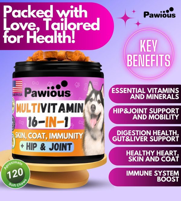 Dog Multivitamin Chewable with Glucosamine 16 in 1   Dog Vitamins and Supplements   Senior & Puppy Multivitamin for Dogs   Hip and Joint Support Health   Immunity  Mobility   Gut, Skin, Heart, Coat - Image 2