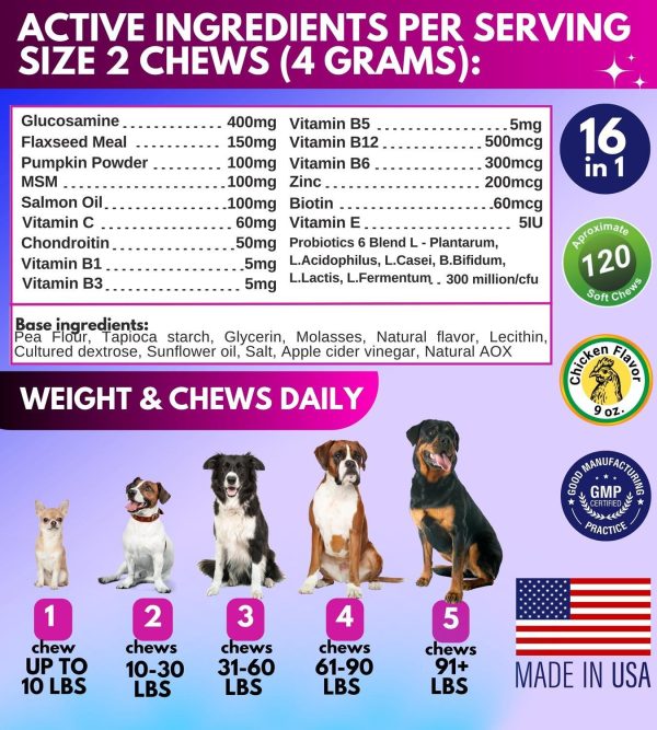 Dog Multivitamin Chewable with Glucosamine 16 in 1   Dog Vitamins and Supplements   Senior & Puppy Multivitamin for Dogs   Hip and Joint Support Health   Immunity  Mobility   Gut, Skin, Heart, Coat - Image 5