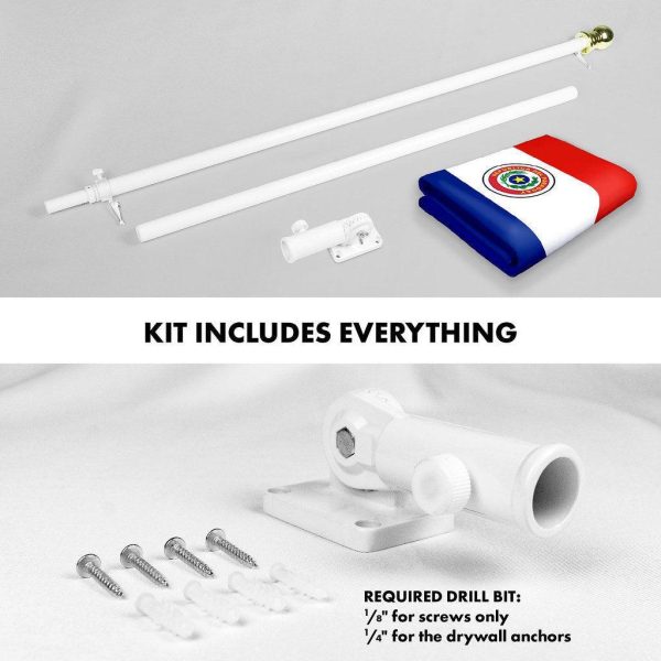 G128 Combo Pack: 6 Ft Tangle Free Spinning Flagpole (White) & Paraguay Flag 3x5 Ft Printed 150D Polyester, Brass Grommets (Flag Included) Aluminum Flag Pole - Image 2