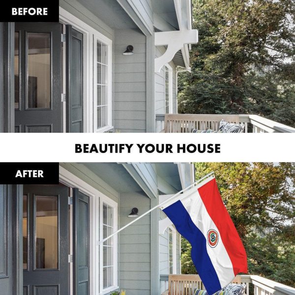 G128 Combo Pack: 6 Ft Tangle Free Spinning Flagpole (White) & Paraguay Flag 3x5 Ft Printed 150D Polyester, Brass Grommets (Flag Included) Aluminum Flag Pole - Image 3