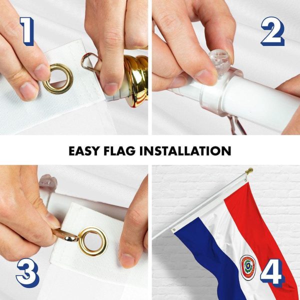 G128 Combo Pack: 6 Ft Tangle Free Spinning Flagpole (White) & Paraguay Flag 3x5 Ft Printed 150D Polyester, Brass Grommets (Flag Included) Aluminum Flag Pole - Image 7