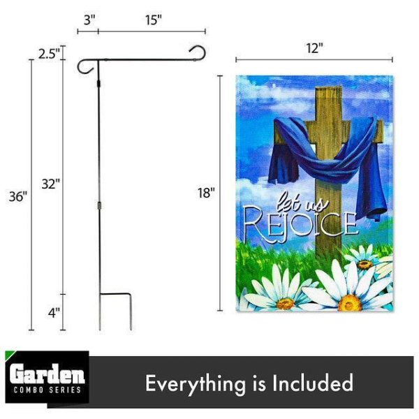 G128 Combo Pack: Garden Flag Stand Black 36x16 Inch & Garden Flag Let Us Rejoice Easter Cross 12x18 Inch - Image 2
