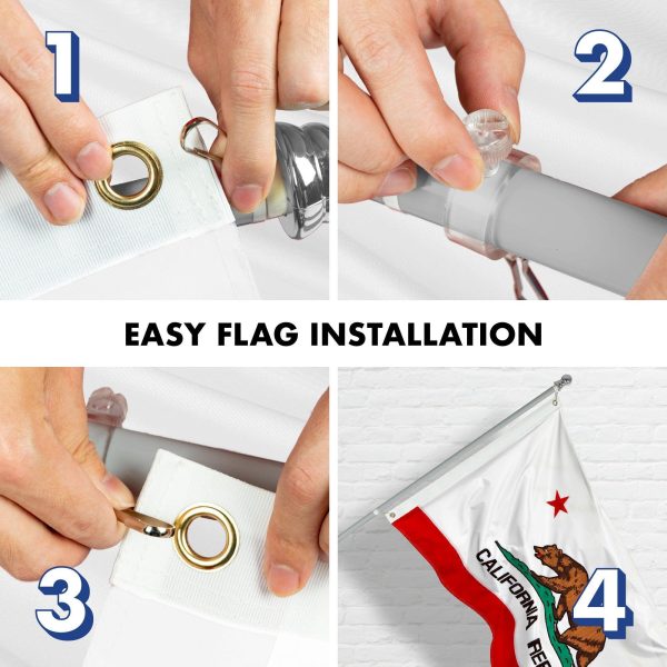 G128 - 6 Feet Tangle Free Spinning Flagpole (Silver) California Double Sided Brass Grommets Embroidered 3x5 ft (Flag Included) Aluminum Flag Pole - Image 7