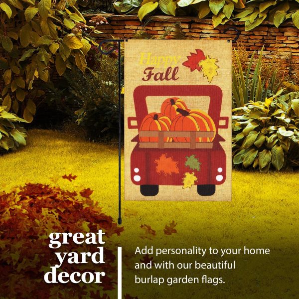 G128 Combo Pack: Garden Flag Stand Black 36 in x 16 in & Garden Flag Fall Decoration Pumpkins in Truck Bed 12"x18" Double-Sided Burlap Fabric - Image 6