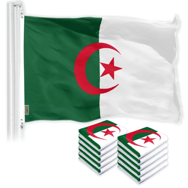 G128 10 Pack: Algeria Algerian Flag | 3x5 Ft | LiteWeave Pro Series Printed 150D Polyester | Country Flag, Indoor/Outdoor, Vibrant Colors, Brass Grommets, Thicker and More Durable Than 100D 75D Poly