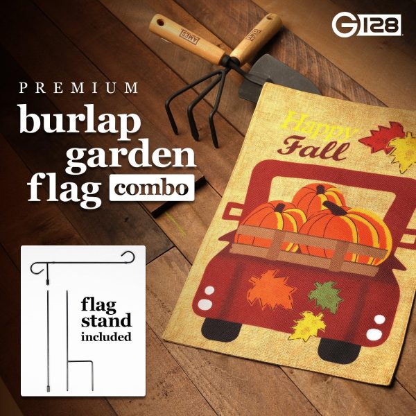 G128 Combo Pack: Garden Flag Stand Black 36 in x 16 in & Garden Flag Fall Decoration Pumpkins in Truck Bed 12"x18" Double-Sided Burlap Fabric - Image 7