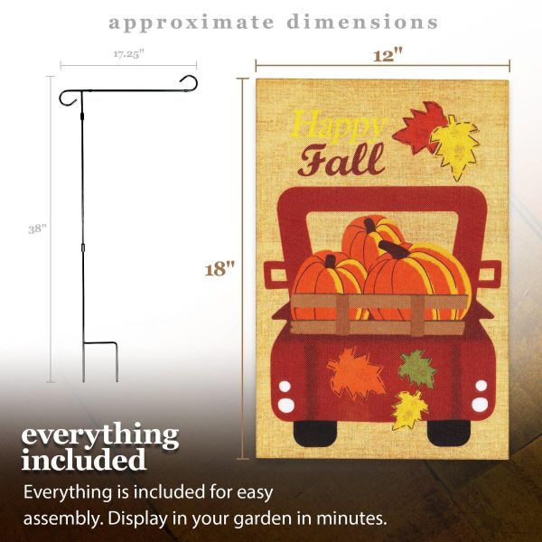 G128 Combo Pack: Garden Flag Stand Black 36 in x 16 in & Garden Flag Fall Decoration Pumpkins in Truck Bed 12"x18" Double-Sided Burlap Fabric - Image 9