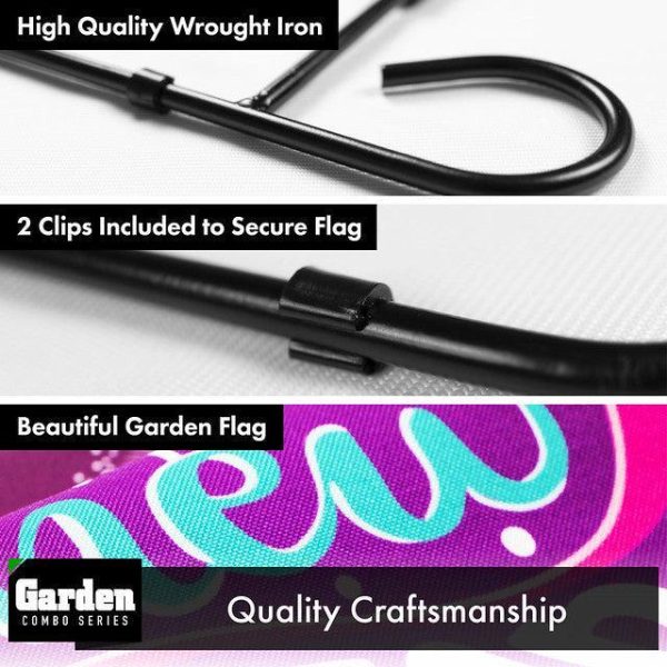 G128 Combo Pack: Garden Flag Stand Black 36x16 Inch & Garden Flag Happy New Year Midnight Clock 12x18 Inch - Image 3
