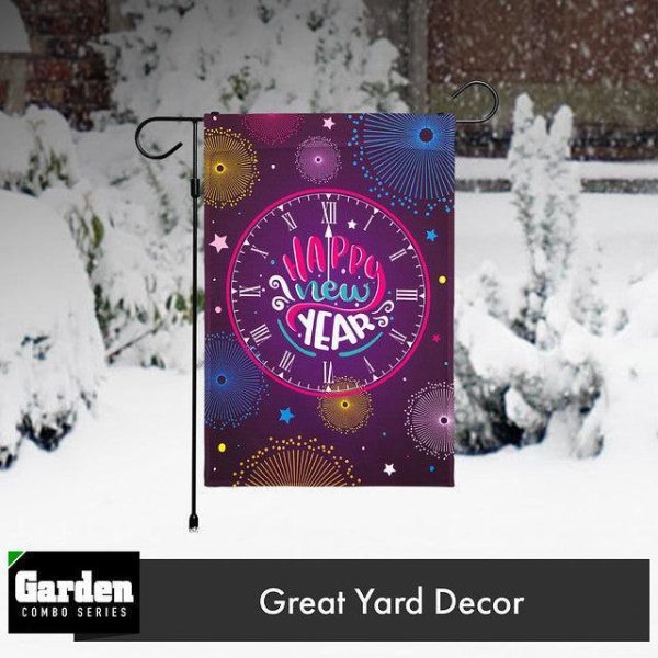 G128 Combo Pack: Garden Flag Stand Black 36x16 Inch & Garden Flag Happy New Year Midnight Clock 12x18 Inch - Image 9