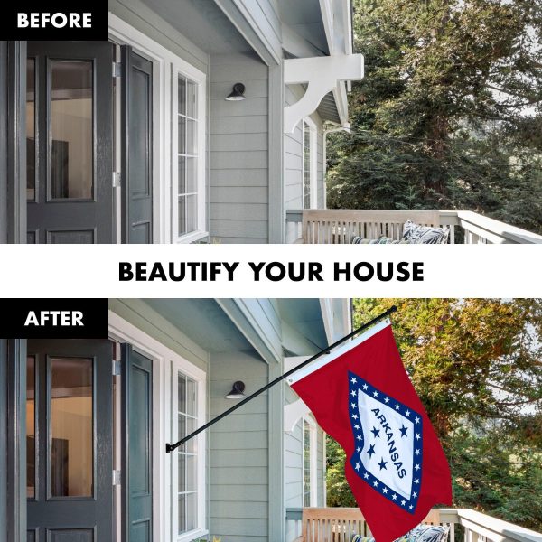 G128 Combo Pack: 6 Feet Tangle Free Spinning Flagpole (Black) Arkansas AR State Flag 3x5 ft Printed 150D Brass Grommets (Flag Included) Aluminum Flag Pole - Image 3