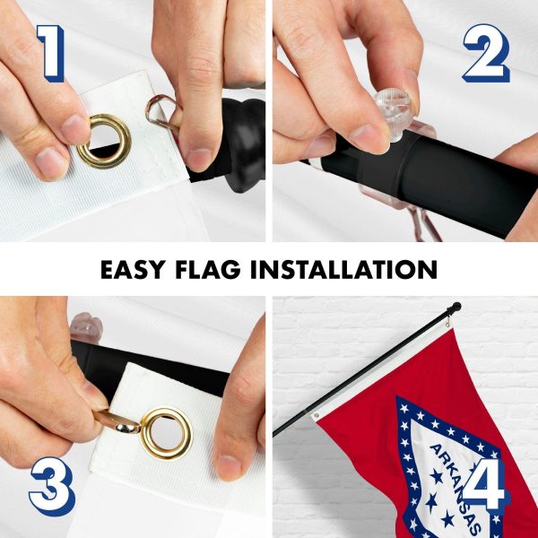 G128 Combo Pack: 6 Feet Tangle Free Spinning Flagpole (Black) Arkansas AR State Flag 3x5 ft Printed 150D Brass Grommets (Flag Included) Aluminum Flag Pole - Image 7