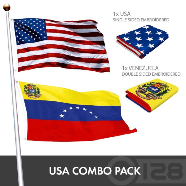 G128 Combo Pack: American USA Flag ToughWeave Series 4x6 Ft Single Sided & Venezuela 7 Stars Venezuelan Flag Double Sided 4x6 Ft Double ToughWeave Series | Both Embroidered Polyester, Brass Grommets - Image 2