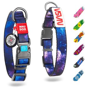 WAUDOG Nylon Dog Collar   Adjustable Dog Collar for Large Dogs Small & Medium Dogs   Breakaway Puppy Collars for Large Breed Dogs   Boy & Girl Dog Collars with Durable Plastic Buckle and QR Dog Tag