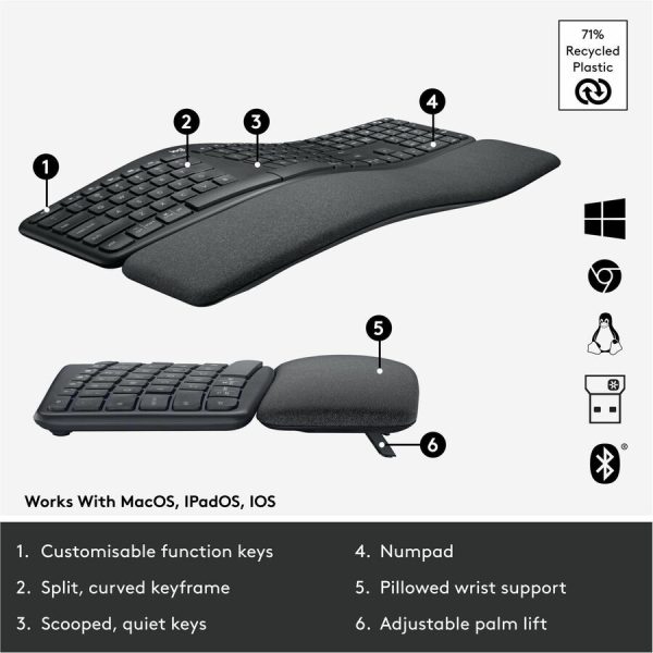 Logitech ERGO K860 Split Ergonomic Keyboard, Wireless Connectivity, Graphite - Image 6