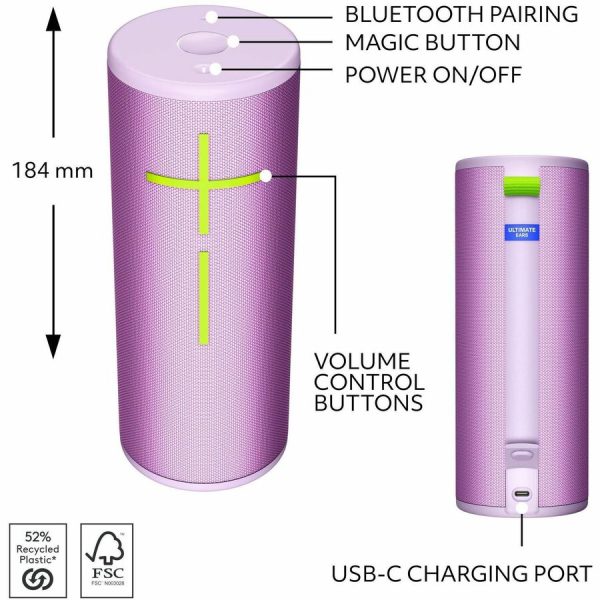 Ultimate Ears BOOM 4 Portable Waterproof Bluetooth Speaker With 360-Degree, Bold, Immersive, Crystal-Clear Sound, Floating Speaker With 15-Hour Battery and 147ft (45m) Range, Lilac - Image 6