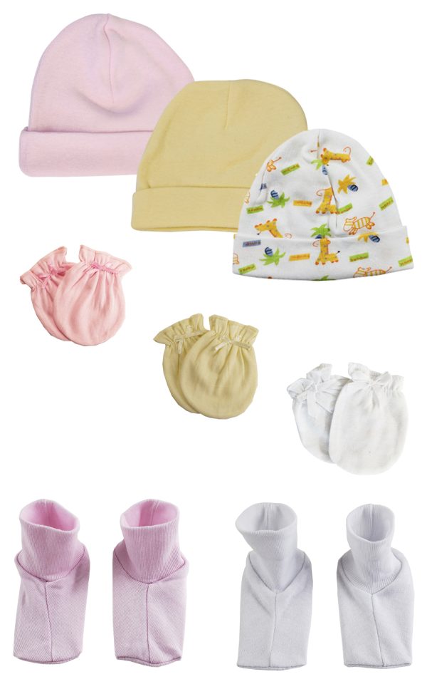Baby Girl Infant Caps, Booties And Mittens (pack Of 8) Nc_0325