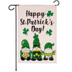 G128 Garden Flag Happy St. Patrick's Day Three Leprechaun Gnomes 12"x18" Burlap Fabric