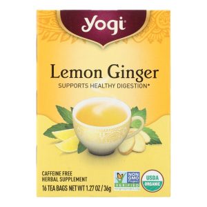 Yogi 100% Natural Herbal Tea Caffeine Free Lemon Ginger - 16 Tea Bags - Case of 6