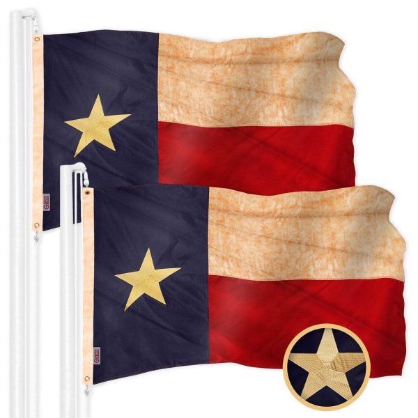 G128 2 Pack: Texas Tea-Stained TX State Flag | 2x3 Ft | ToughWeave Pro Series Embroidered 420D Polyester | Embroidered Design, Indoor/Outdoor, Brass Grommets, High Quality