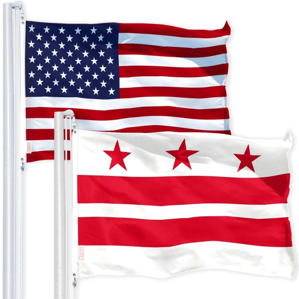 G128 Combo Pack: USA American Flag 3x5 Ft 150D Printed Stars &Washington DC Flag 3x5 Ft 150D Printed