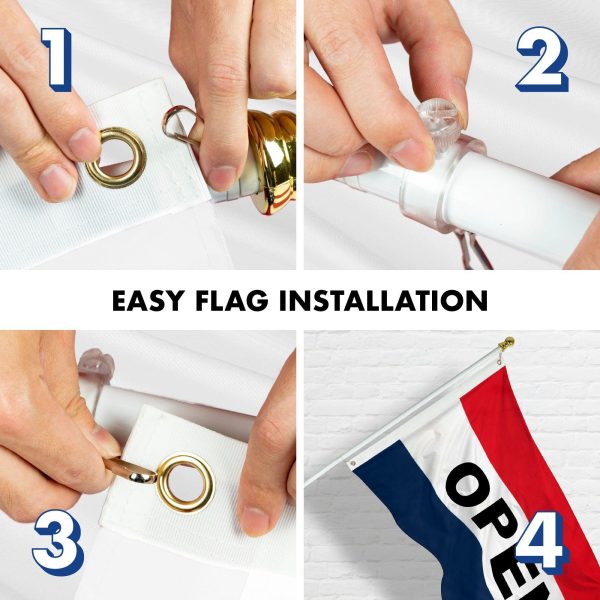 G128 Combo Pack: 6 Feet Tangle Free Spinning Flagpole (White) Open Flag 3x5 ft Printed 150D Brass Grommets (Flag Included) Aluminum Flag Pole - Image 7
