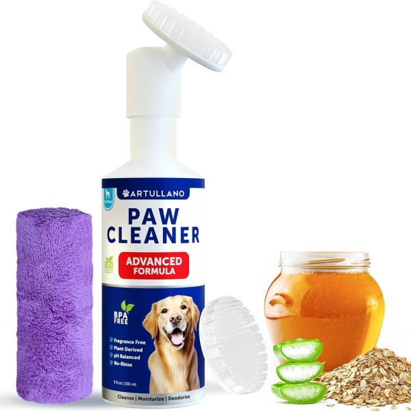 Paw Cleaner for Dogs   Silicone Brush and 5fl Oz No Rinse Foaming Cleanser   Fragrance Free pH Balanced Formula