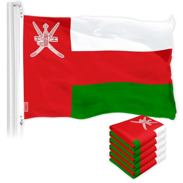 G128 5 Pack: Oman Omani Flag | 3x5 Ft | LiteWeave Pro Series Printed 150D Polyester | Country Flag, Indoor/Outdoor, Vibrant Colors, Brass Grommets, Thicker and More Durable Than 100D 75D Polyester