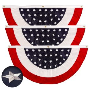 G128 - 3 Pack: USA Pleated Fan Flag 3x6FT Star Center Embroidered Polyester Stars and Stripes