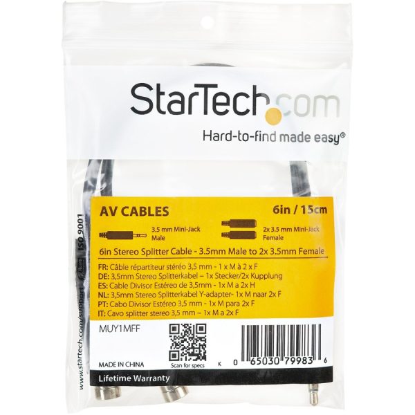 StarTech.com Stereo Splitter Cable - Phono Stereo 3.5mm (M) - Phono 2x Stereo (F) - 6in - Image 4