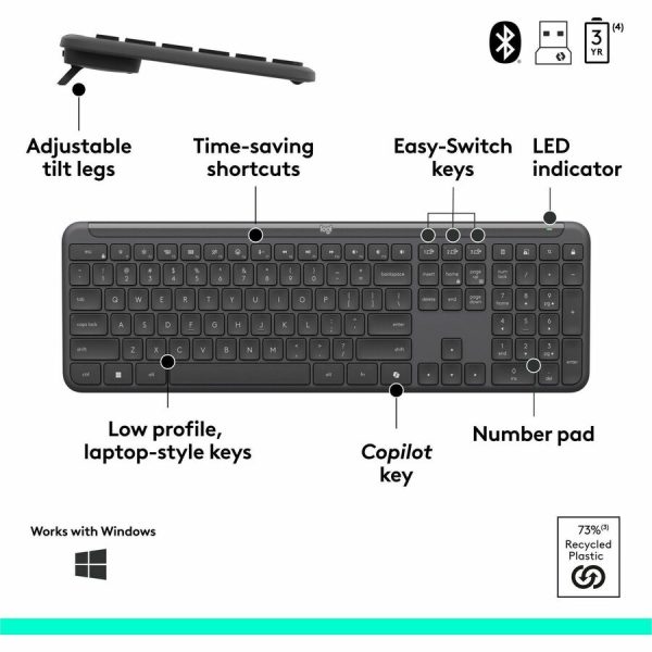 Logitech Signature Slim MK955 Combo for Business, Copilot Edition, Wireless Keyboard and Mouse, Graphite - Image 6