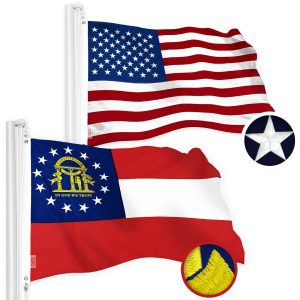 G128 Combo Pack: American USA Flag 4x6 Ft & Georgia Flag 4x6 Ft, Both Embroidered SPUN Polyester, Indoor/Outdoor, Brass Grommets
