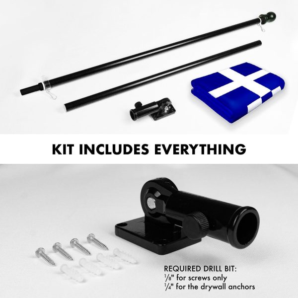 G128 Combo Pack: 6 Feet Tangle Free Spinning Flagpole (Black) Greece Greek Flag 3x5 ft Printed 150D Brass Grommets (Flag Included) Aluminum Flag Pole - Image 2