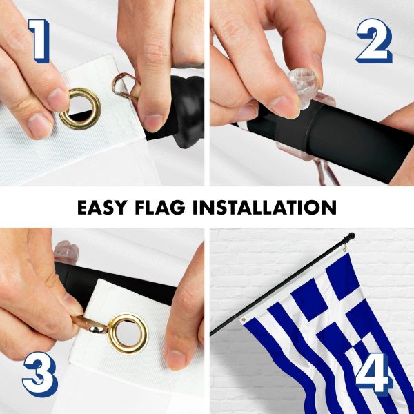 G128 Combo Pack: 6 Feet Tangle Free Spinning Flagpole (Black) Greece Greek Flag 3x5 ft Printed 150D Brass Grommets (Flag Included) Aluminum Flag Pole - Image 7
