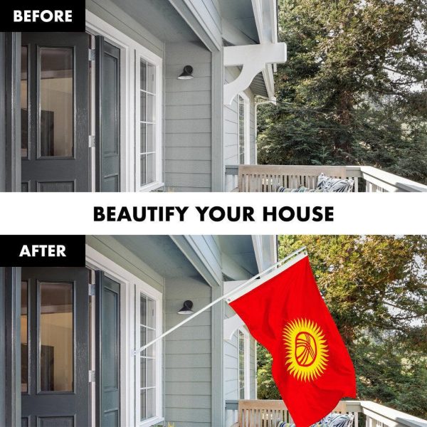 G128 Combo Pack: 6 Ft Tangle Free Spinning Flagpole (White) & Kyrgyzstan Flag 3x5 Ft Printed 150D Polyester, Brass Grommets (Flag Included) Aluminum Flag Pole - Image 3